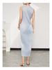 Miyake Women's Solid Sleeveless Pleated Slim-Fit Summer Maxi Dress