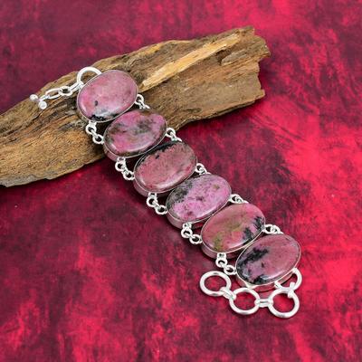Wunderschönes handgefertigtes Rhodonit-Armband, Edelsteinschmuck aus 925er Sterlingsilber, verstellbares Kettenarmband, Schmuckgeschenk für Sie