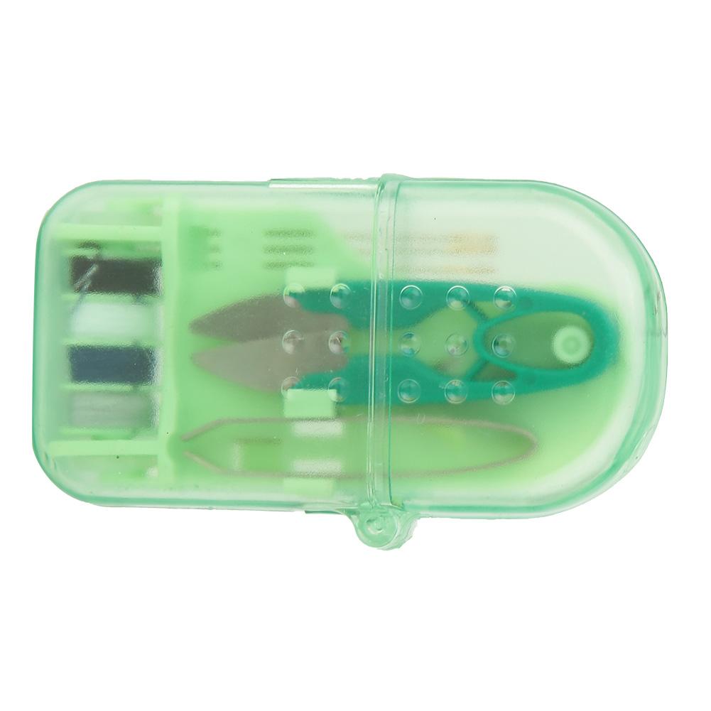 Exquisite and Portable Mini Macaron Color Plastic Sewing Tool Box Needle Scissors(Green)