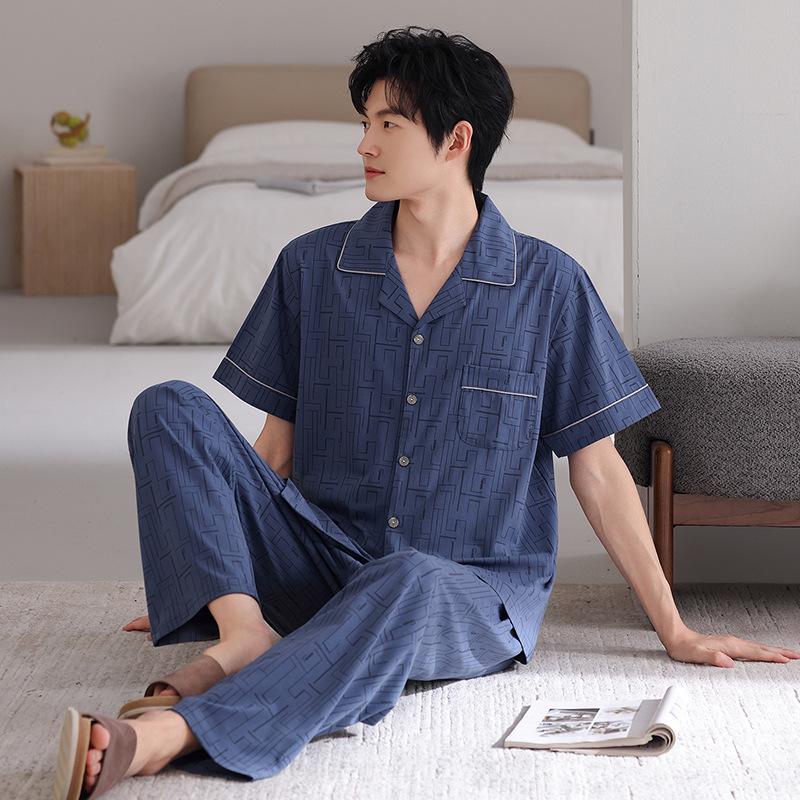 Pajamas Men's Summer Cotton Short Sleeve Trousers Thin Summer 1011 New Men's Large Size Summer Loungewear