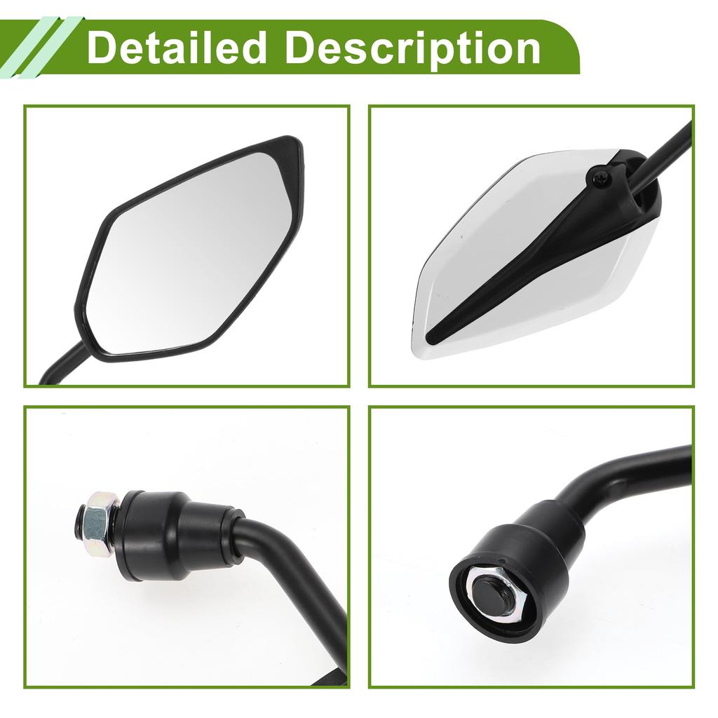 HOPESPANNER Universal Motorcycle Rearview Adjustable Bar End Side Mirror Iron 1 M10 Leaf Shape Mirrors, Mounts, Plastic, Set, White,