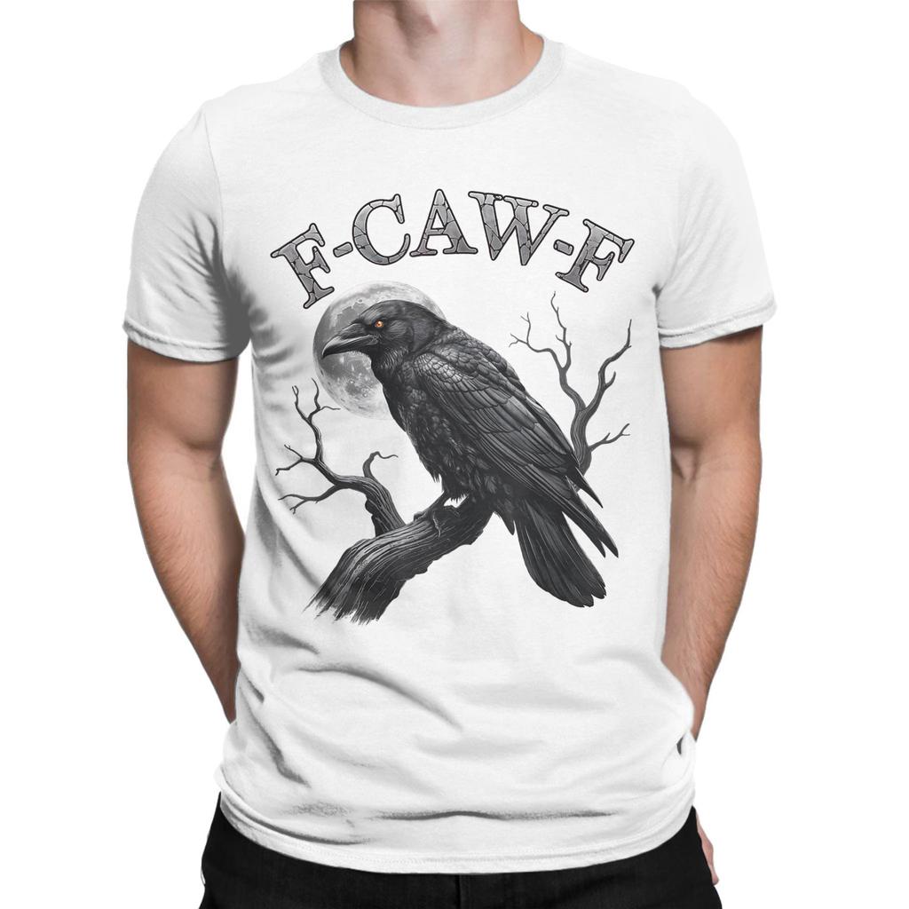 Black Crow F-Caw-F Funny Bird Men T Shirt Moon Gothic Humor Funny Tees Short Sleeve Round Neck T-Shirt 100% Cotton Graphic Merch