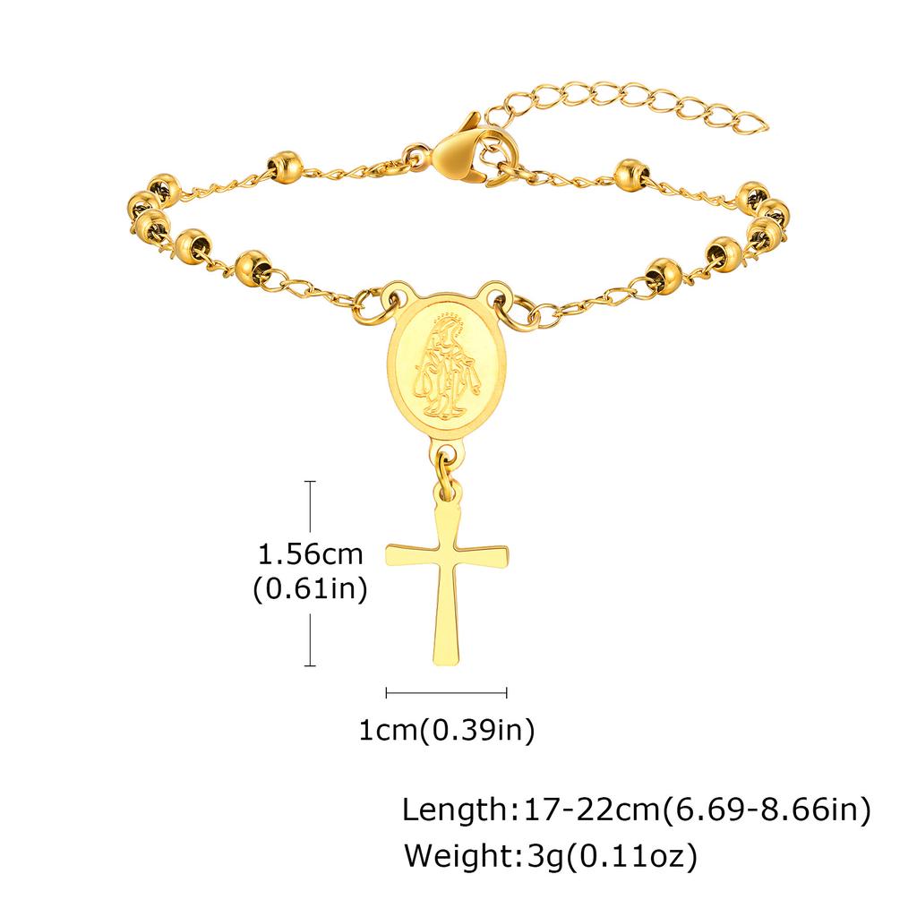 Fashion Stainless Steel Bead Chain Notre Dame Cross Bracelet Women 2234