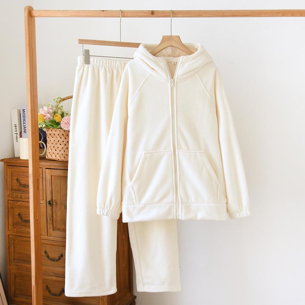 Couple's Fleece Pajamas: Warm Hooded Zip-Up for Men, Perfect for Fall and Winter Lounging or Outerwear.