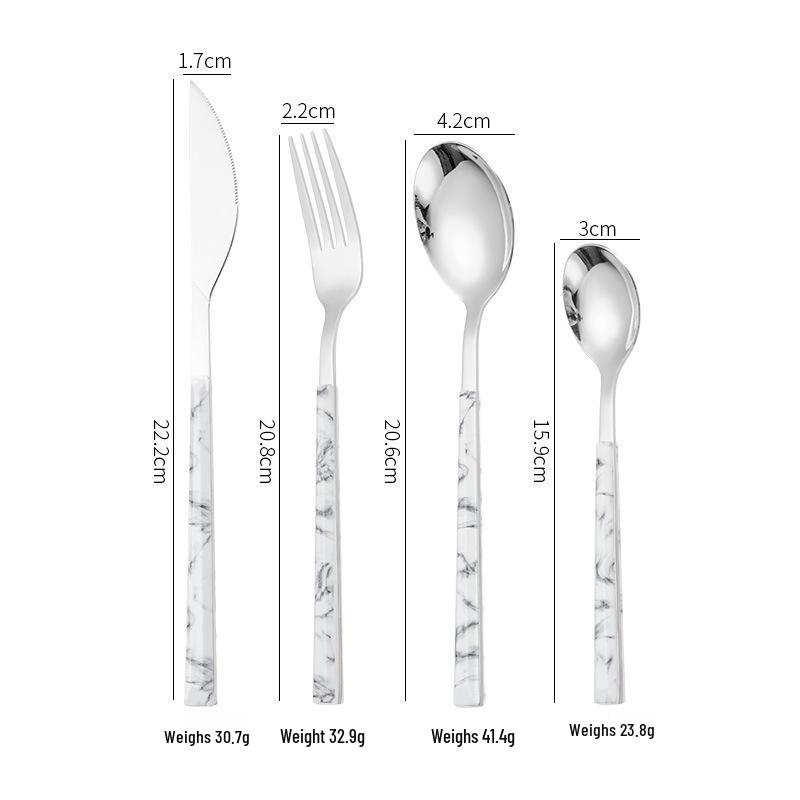 Korean Style 430 Stainless Steel Tableware Set with Imitation Wood Grain Handles: Includes Knife, Fork, Spoon, and Chopsticks
