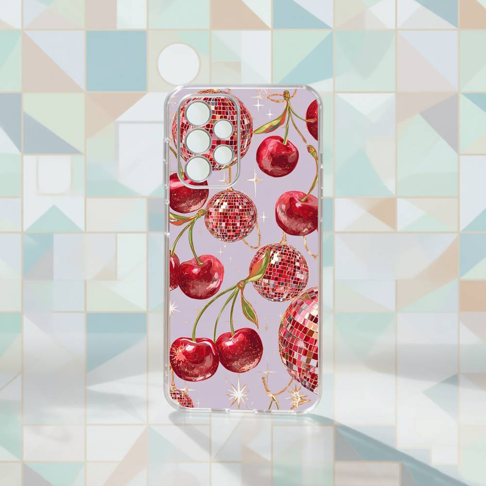 Luxury Wine R-Red Cherry Phone Case For Samsung S25,S24,S21,S22,S23,S30,Ultra,S20,Plus,Fe Transparent Cover