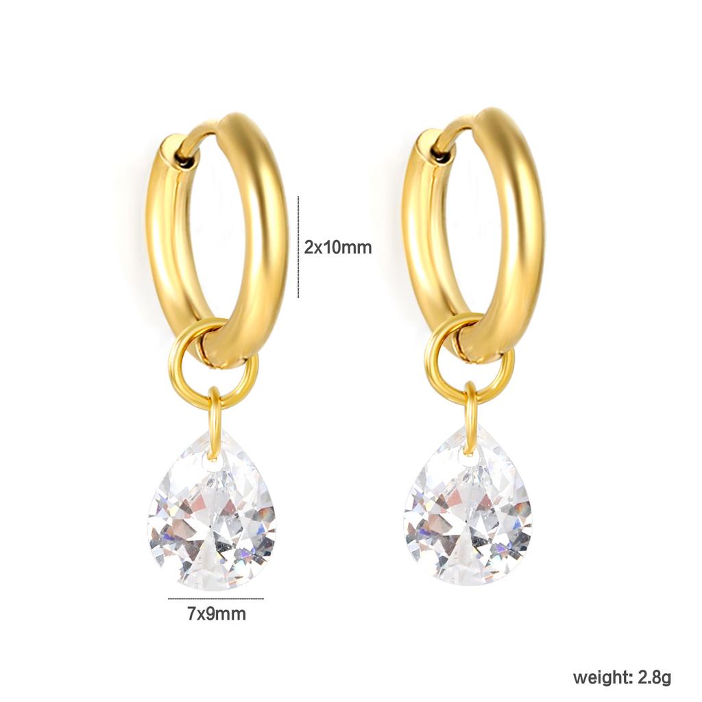 Fashion Light Luxury Water Drop Zircon Earrings Niche High Sense Geometric Round Horse Eye Zircon Earrings Stainless Steel Ear Buckles