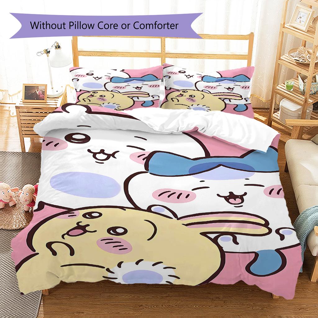 chiikawa Pattern Bedding,Quilt Set Quilt Cover Pillowcase Home Birthday Gift (1 * duvet cover + 2 * pillowcase, without core)