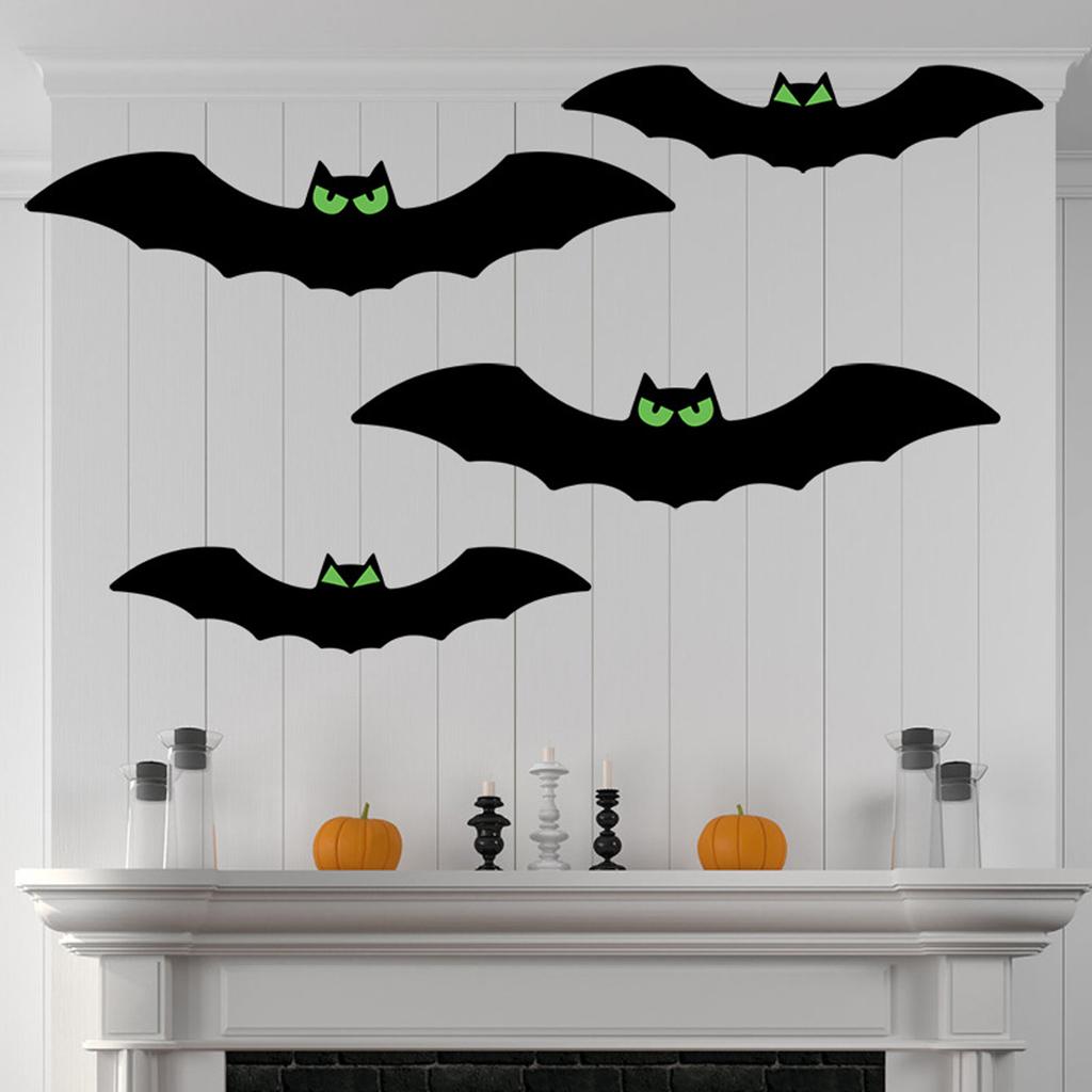 10 Pack Halloween Bats With Glowing Eyes Fluorescent Bats Pendant Hanging Ornament Indoor Outdoor Wall Decor ,5 Big + 5 Small,