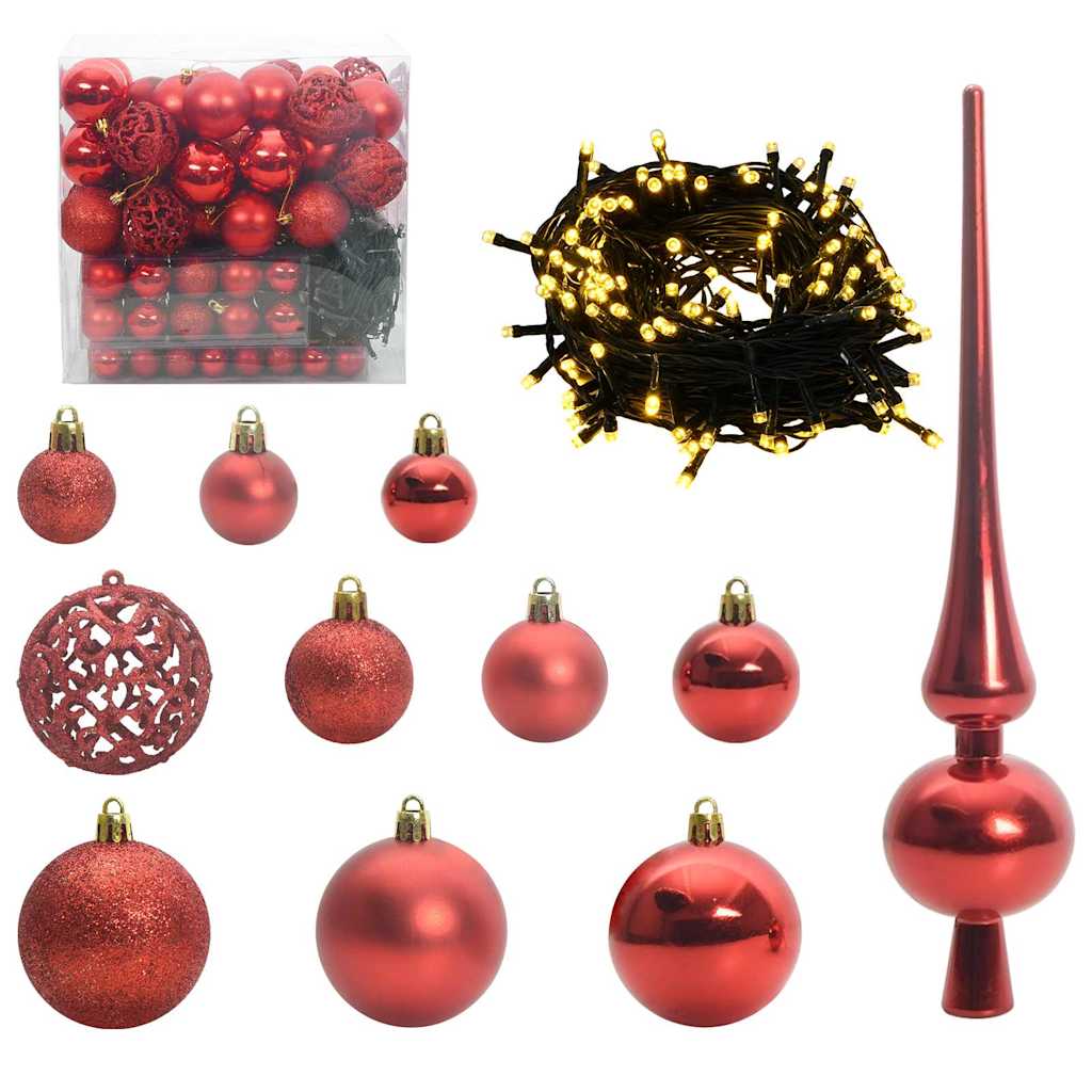 Christmas Ornament Set with 300 LEDs 120 pcs Red Plastic