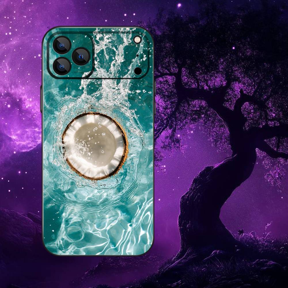 Coconut Fruits Tropical Phone Case For iPhone 17,16,15,14,13,12,11,Pro,Max,Plus,E,SE4,Air,Mini Black Soft Funda
