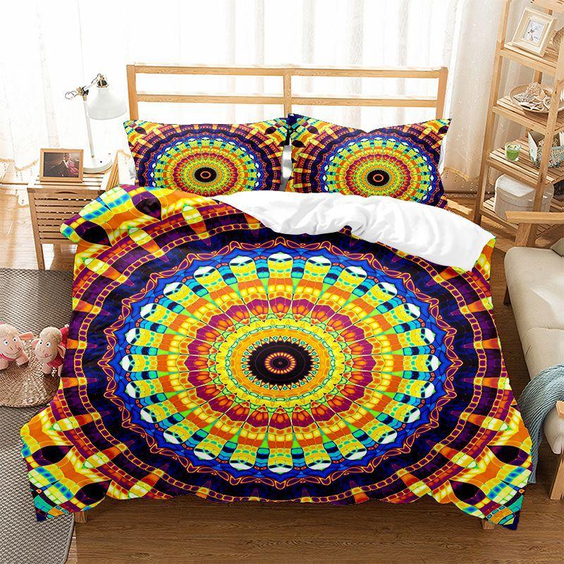 Set Husă de Plapumă Mandala Mărime King Queen Stil Boem Model Mandala Elefant Set de Lenjerie de Pat din Poliester pentru Băieți Fete Copii Adolescenți