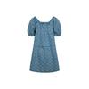Evisu SS24 Seagull Embroidery And Allover Logo Jacquard Fashion Denim Short Sleeve Dress Women Dress Denim-Blue 2ESHTW4DR4070FFDP