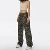 American Camouflage Tooling Jeans Women's High-waisted Hiphop Hip-hop Sweet and Spicy Wide-leg Casual Straight Jeans