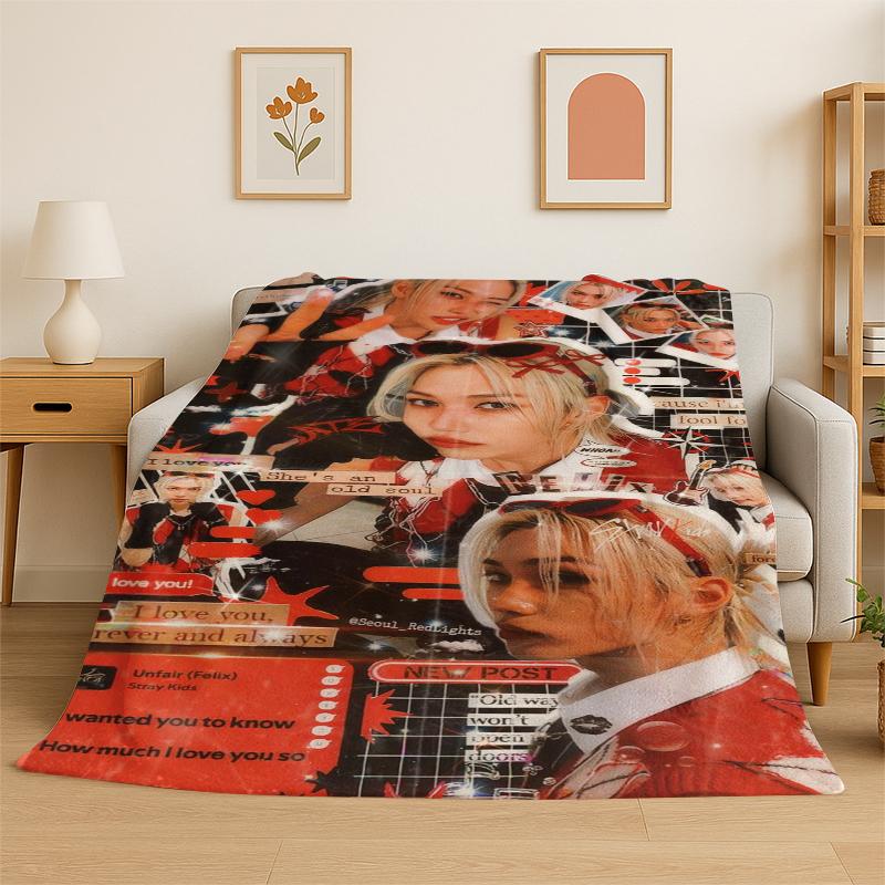 Kpop Felix Stray Kids Coperta in Flanella Morbida Calda per Camera da Letto Soggiorno Letto Viaggio Campeggio Picnic Regalo