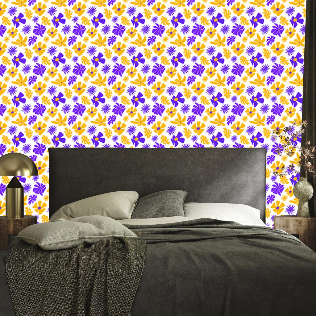 Lavender and Gold Flowers Wallpaper for Living Room and Bedroom 50x1000