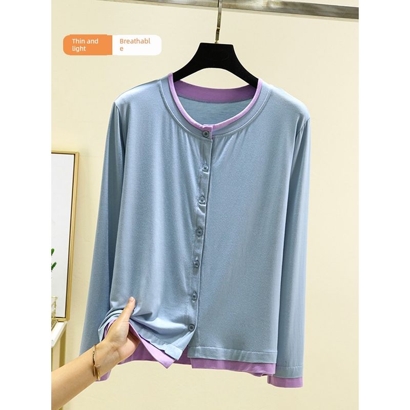 Long Sleeves Modal Homewear Tops Thin Spring/Summer Outer Shawl Cardigan Loose Plus Size Buckle Air Conditioning Blouse