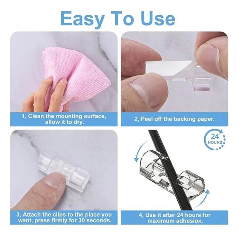 20/40Pcs Cable Clips with Strong Self-Adhesive Cable Management TV PC Wire Holder Sticky Tidy and Organizer Cord and Wires