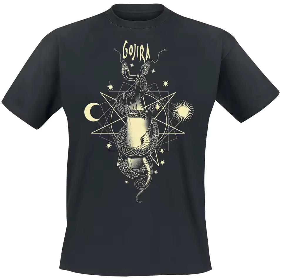 Gojira Mystic Snake Tee, Metal T-Shirt with Two-Headed Serpent & Sun Moon Print, Metal Fan Merch