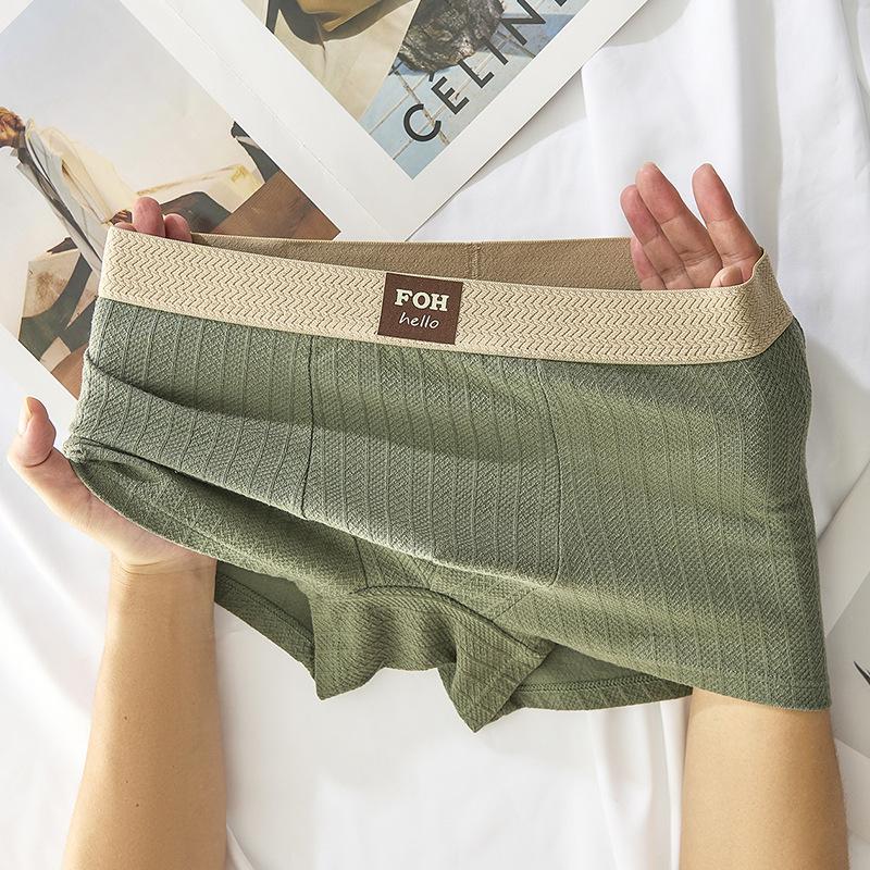 New Men s Spring and Summer Pure Cotton High Elasticity Loose and Breathable Briefs L оливковое зеленый