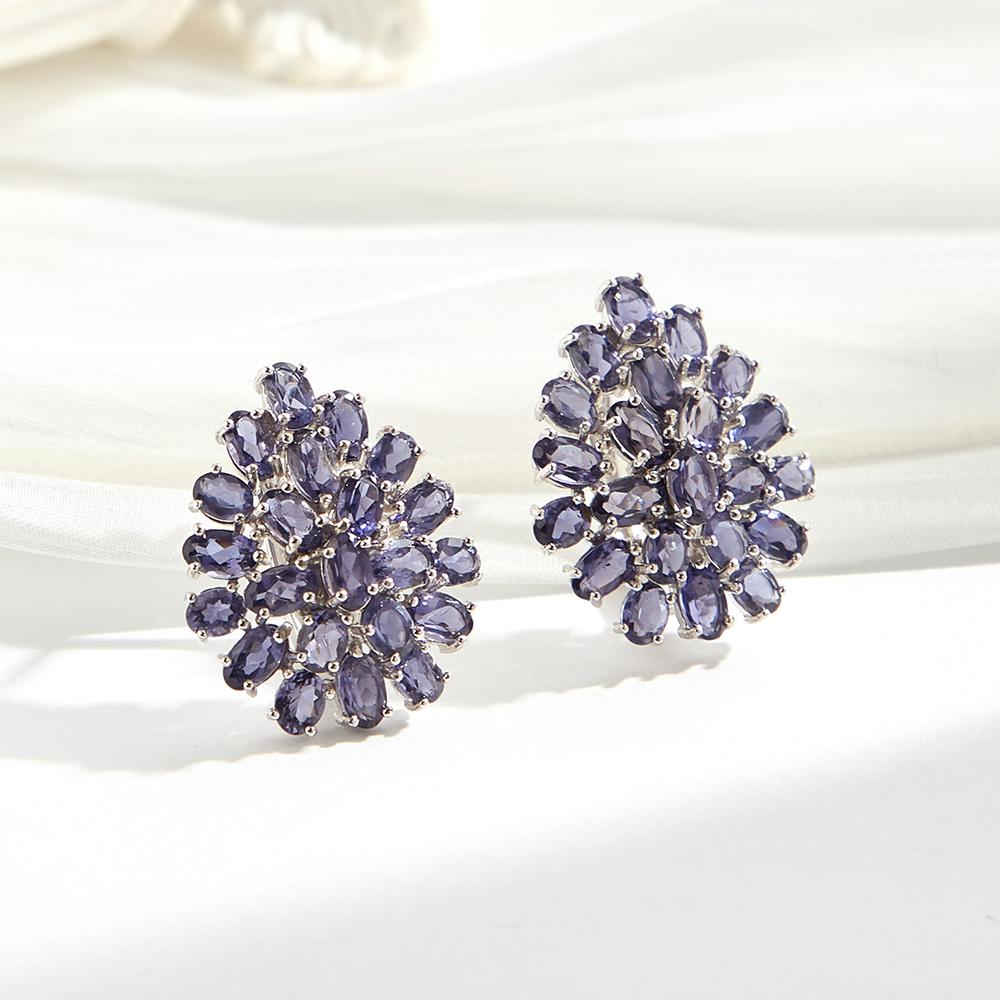 Noble natural oval lolite women's Big earrings 925 Sterling Silver Gorgeous fine jewelry for birthday and anniversary gifts