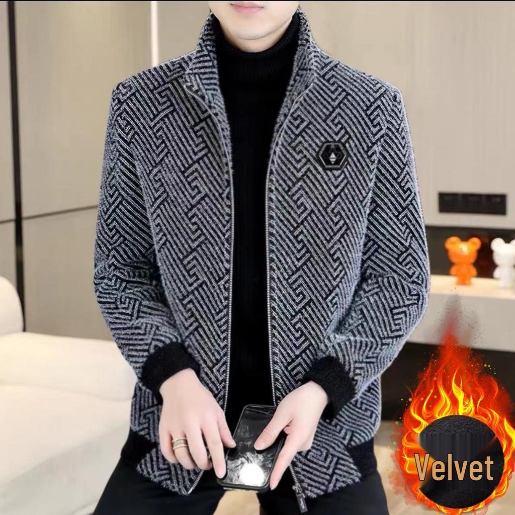 2025 Men's Woolen Windbreaker - Stand Collar, Short Jacket with Plus Velvet for Autumn/Winter