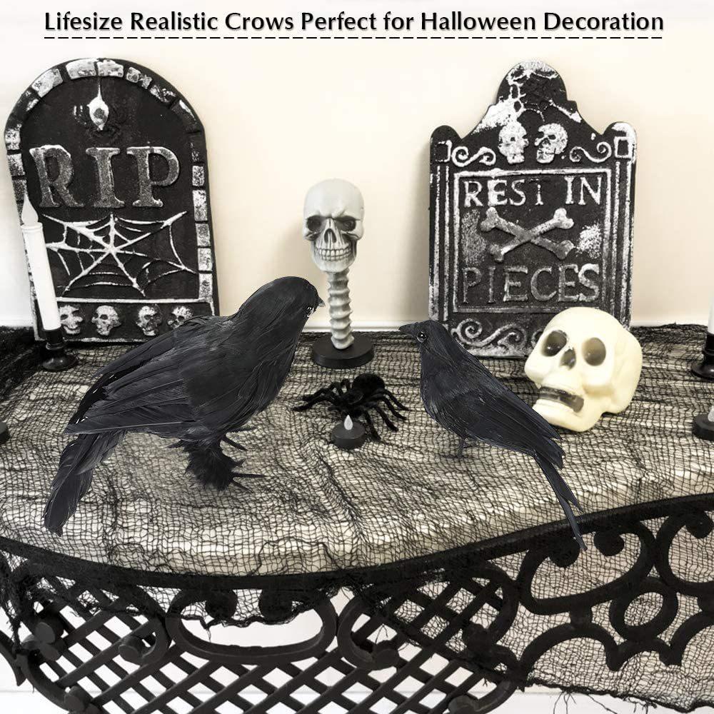 Realistic Faux Feather Crow Prop  Lifelike Black Bird Decoration for Halloween, Garden, Photography, Home Styling