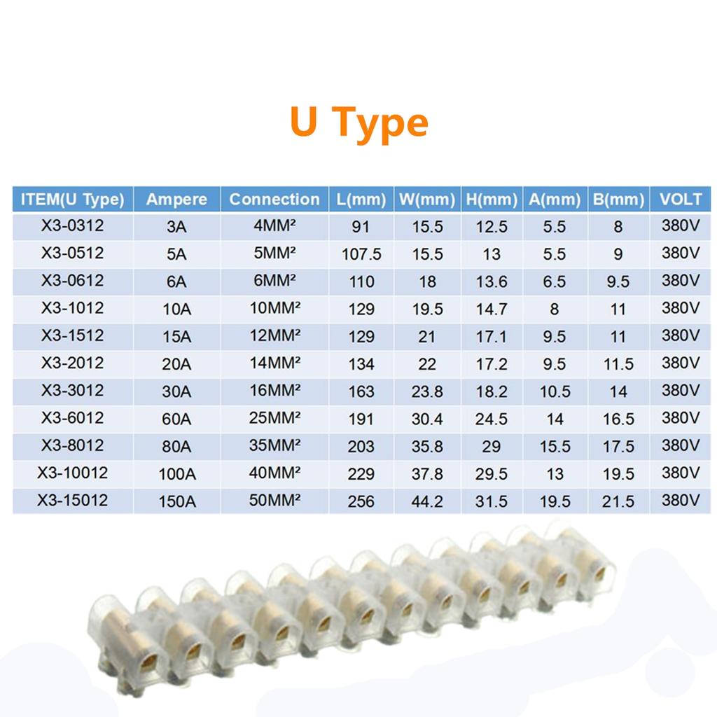 1pcs U H Type 12 Position Plastic Barrier Terminal Strip Block Barrier Screw Block Connection Strips for Electrical Wiring 3A10A
