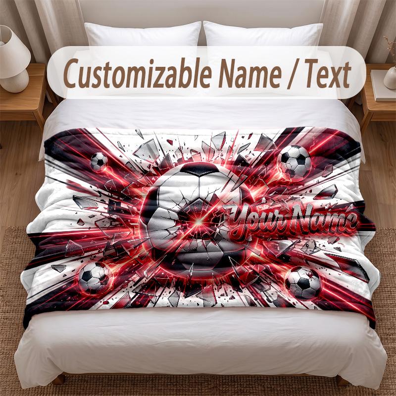 Soccer Theme Soft Blanket Personalized Custom Name Text Print Warm Blanket Home Sofa Bedroom Decor