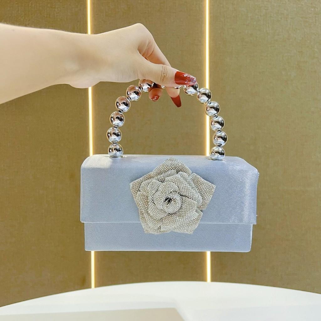 Elegant Polyester Floral Clutch Bag With Rhinestone Embellishments For Evening Events