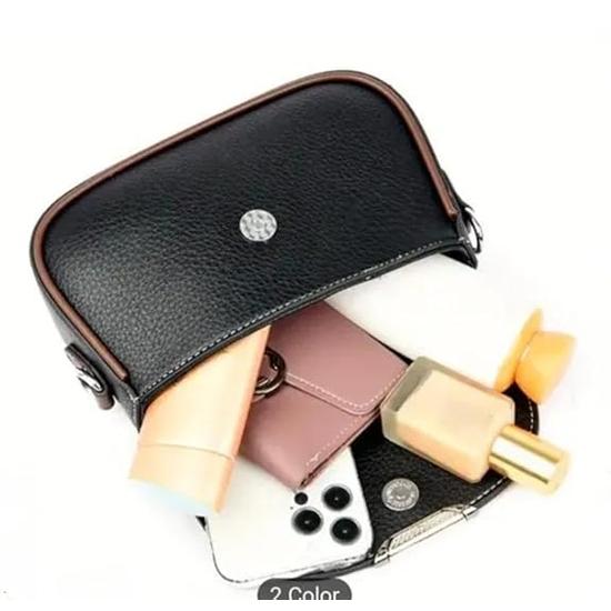 AKSUTI Damen-Umhängetasche, schwarzes Kunstleder, verstellbarer Schultergurt