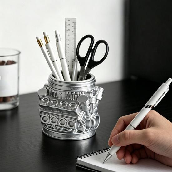 huaqianguhh Engine Model Pen Pencil Holder, Creative Desk Organizer for Home Office, Desktop Stationery Storage Gift Car Enthusiasts Mechanics