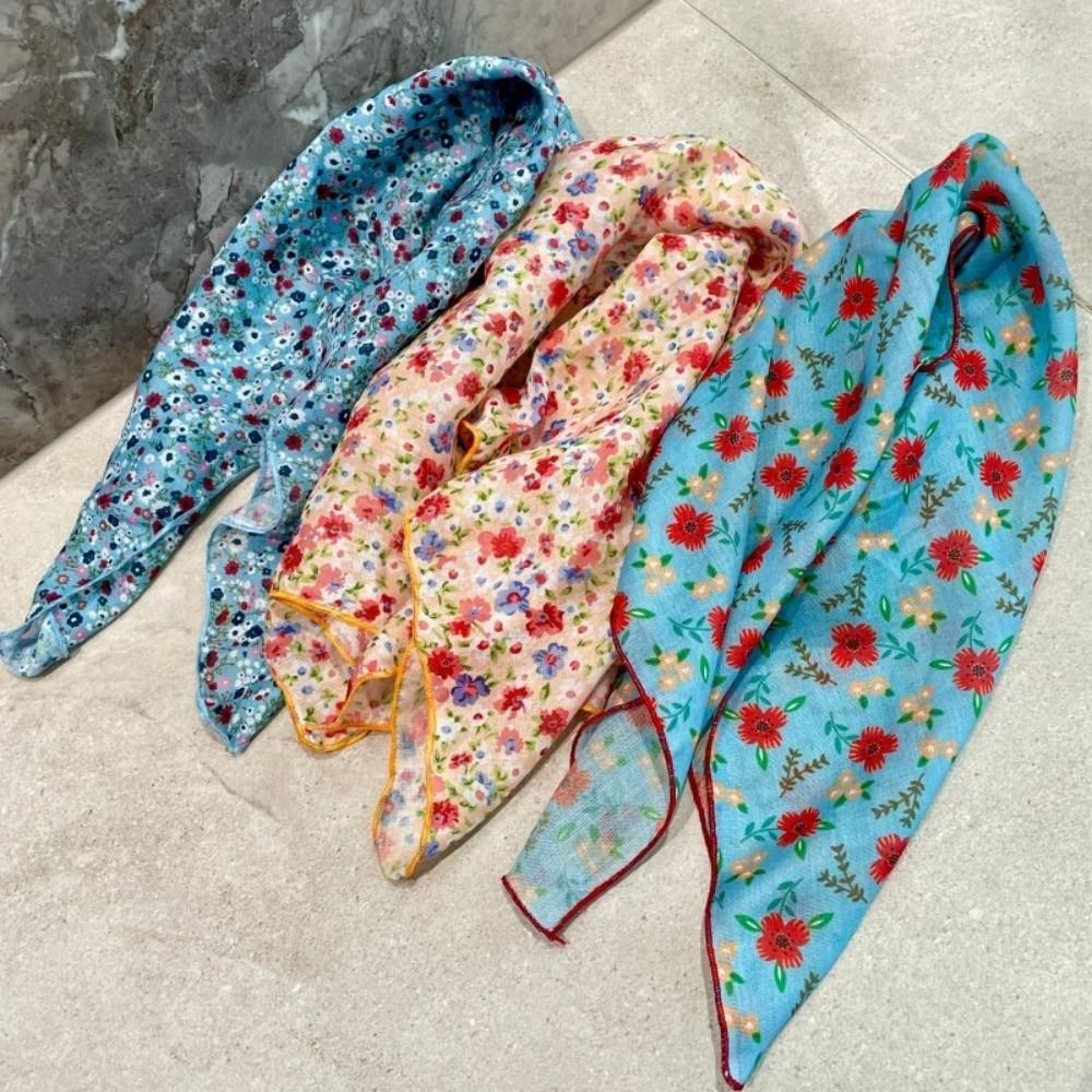 3pcs/set Korean Style Printed Headscarf Colorful Flower Square Headband Floral Neck Scarf  Girls