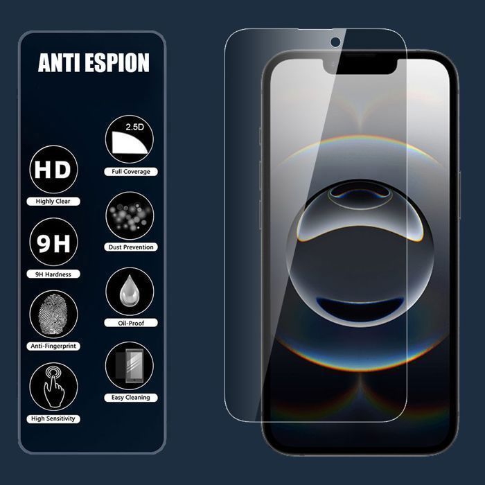 Verre Trempé Anti-Espion - pour iPhone 16e - 2x - Installation Facile - Résistant 9H - Antichoc