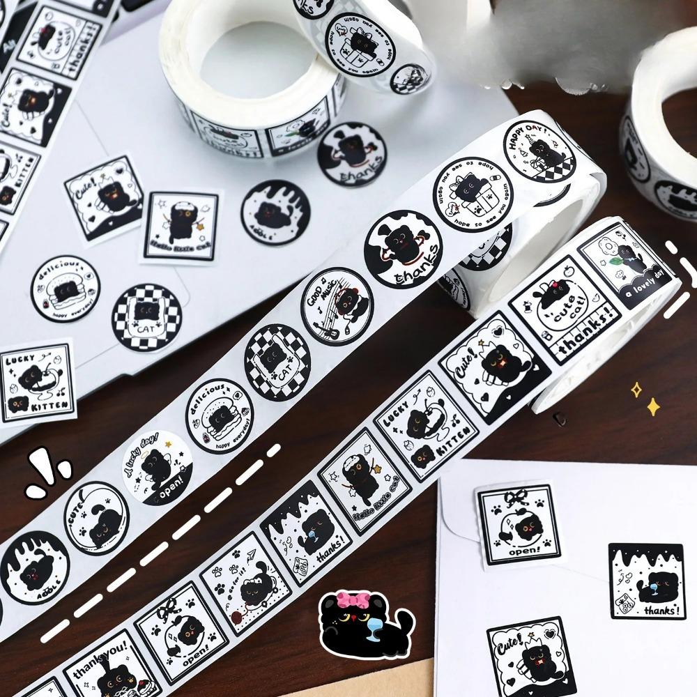 300Pcs/roll Kawaii Cartoon Black Cat Sticker Bubble Mailer Sealing Stickers Deco Labels Fun Cute Stationery DIY Decals for Kids