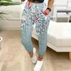 Sommer Damen Kleine Blume Patchwork Print Jogginghose Lockerer Schnitt Kordelzug Jogginghose Elastischer Bund Tägliche Lässige Hose