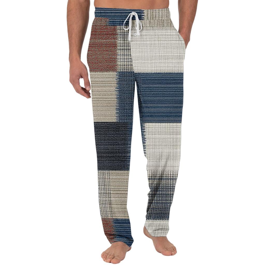 Herren Freizeit Pyjamahose mit Taschen | Einfarbig Gestreift Kariert Bedruckt Lockerer Schnitt Elastischer Bund für Zuhause