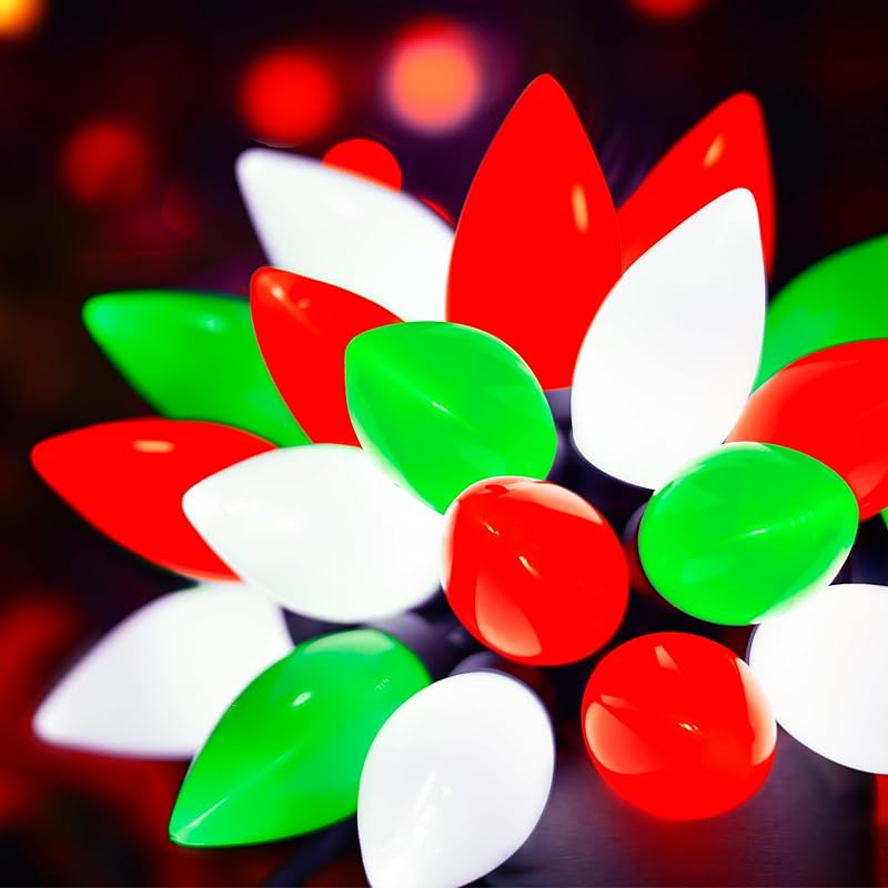 Multi Color C9 Big Bulbs Classic Christmas Lights 50 LED 32ft Indoor Outdoor Home Yard Xmas Tree Decorations (Multi Color - 50LED)