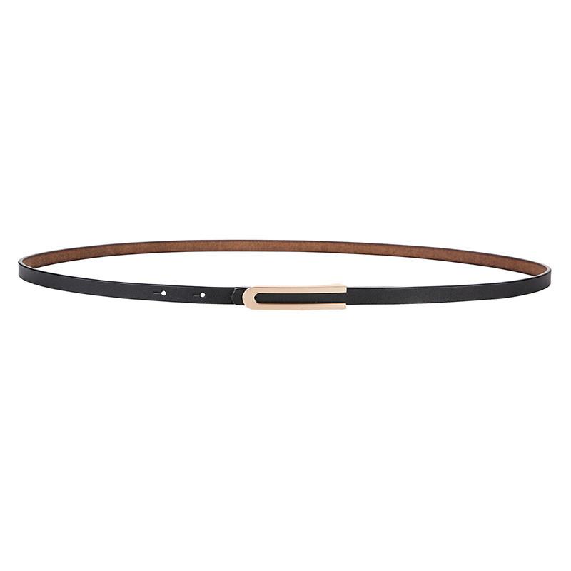Genuine Leather Thin Waist Belt For Women With Alloy Buckle And Bright Finish For Casual Dresses