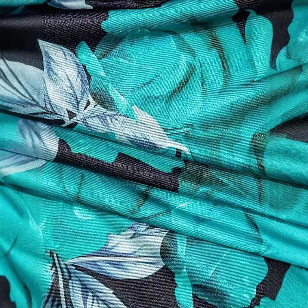 Jarní a podzimní dámské šaty velké velikosti s dlouhým rukávem a výstřihem do V s děleným potiskem