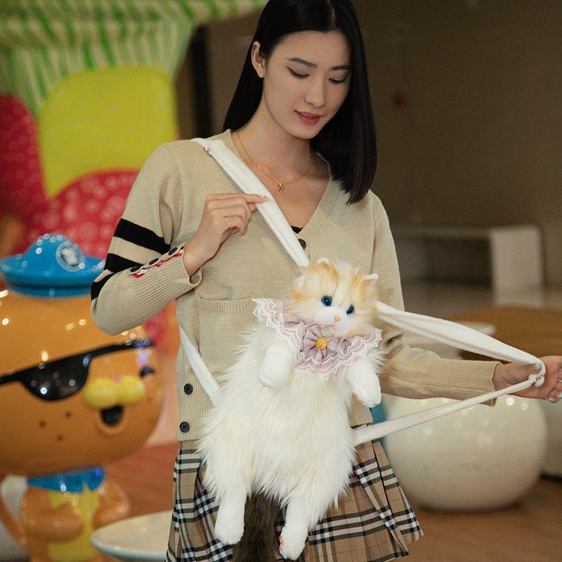 Pet toy style backpack Simulated cat backpack Single shoulder and double shoulder storage bag Cute Sweet Plush Storage Bag