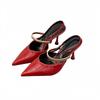 Beautiful Nude Patent Leather Pointed High Heels Women'S Summer Temperament Metal Word With Sexy Thin Heel Bag Head Sandals