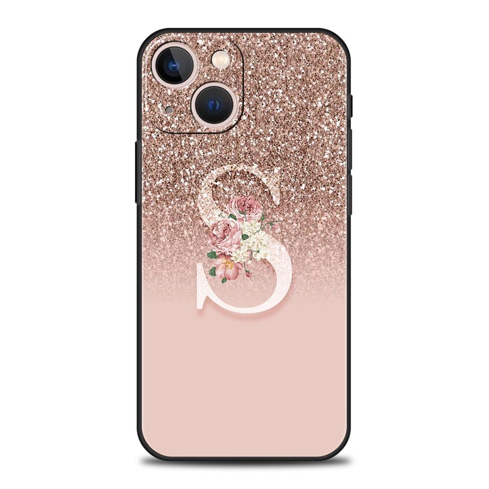 Letter Pink Shiny Phone Case For iPhone 17 16 15 Pro Max 11 12 13 14 7 8 Plus SE 2020 X XR XS Cover Soft Black