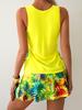 2025 Sporty Sunflower Split Skirted Tankini Swimsuit with Bright Colors