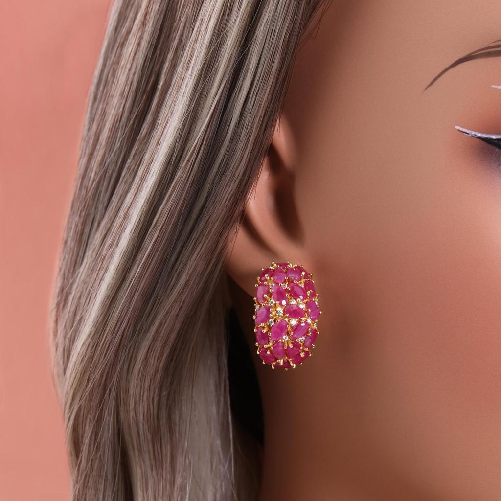 Elegant and Gorgeous 925 Sterling Silver Women's Clasp Earrings Natural Ruby Real Gemstones Fine Jewelry for Birthday Party Gift