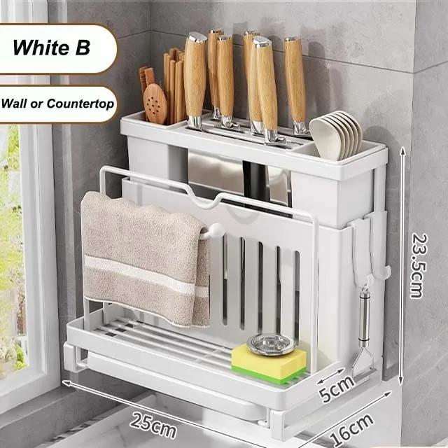Knife Rack Multifunctional Kitchen Chopstick Rack Pot Lid Chopping Board Storage Racks No-Punch Kitchen Wall Mounted Shelf