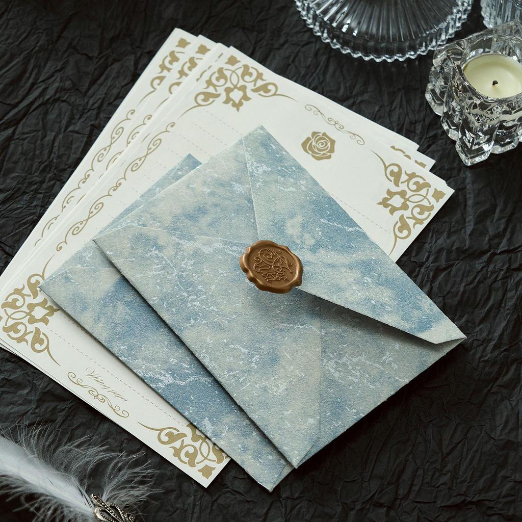 Gilded Envelope & Letter Paper Set - Embossed Texture, Straits Style, Handwritten Love Letters with Wax Seal for Valentine's Day