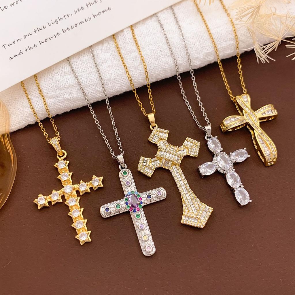 Necklace Cross ins Punk Cross Necklace Accessories Women's Fashion Personality Niche Design Copper Inlaid Zircon Accessories Women