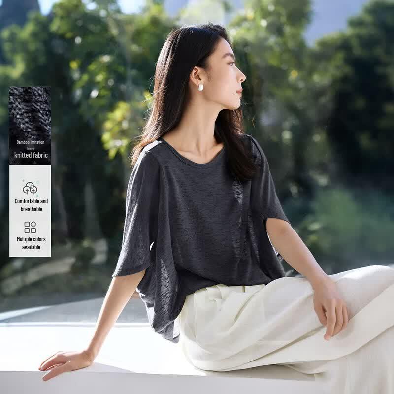 IHIMI Women s Elegant Batwing Sleeve T-Shirt with Bamboo Back Design M
