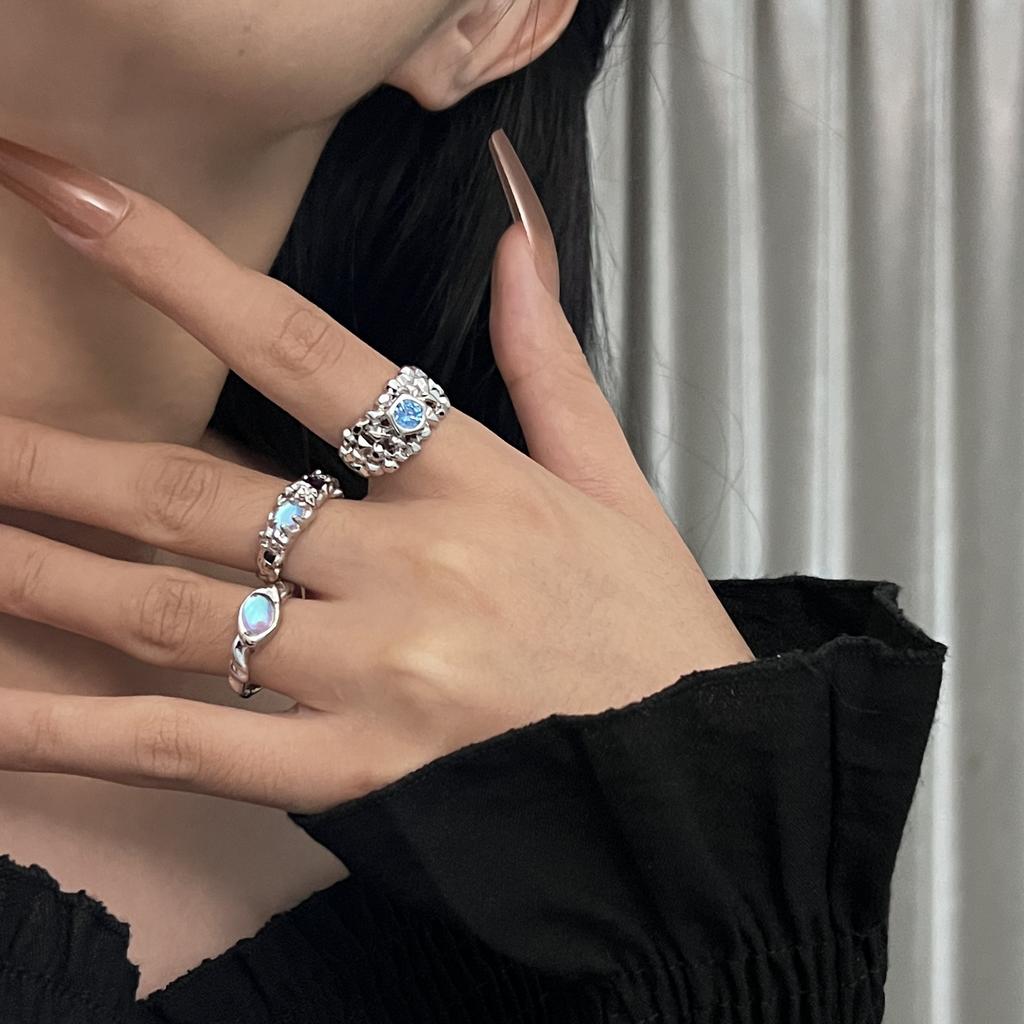 Texture Personality Open Ring Women'S French High-End Moonstone Niche Design Ring Simple Index Finger Ring
